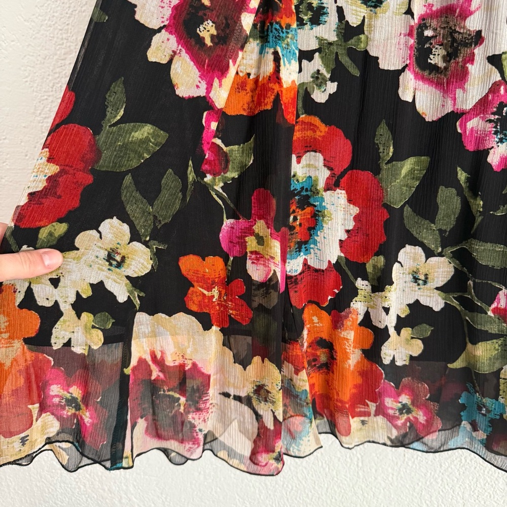 Chicos Silk Midi Skirt Size Large 2 Multicolor Floral Flowy Skirt Lightweight - Picture 3 of 6